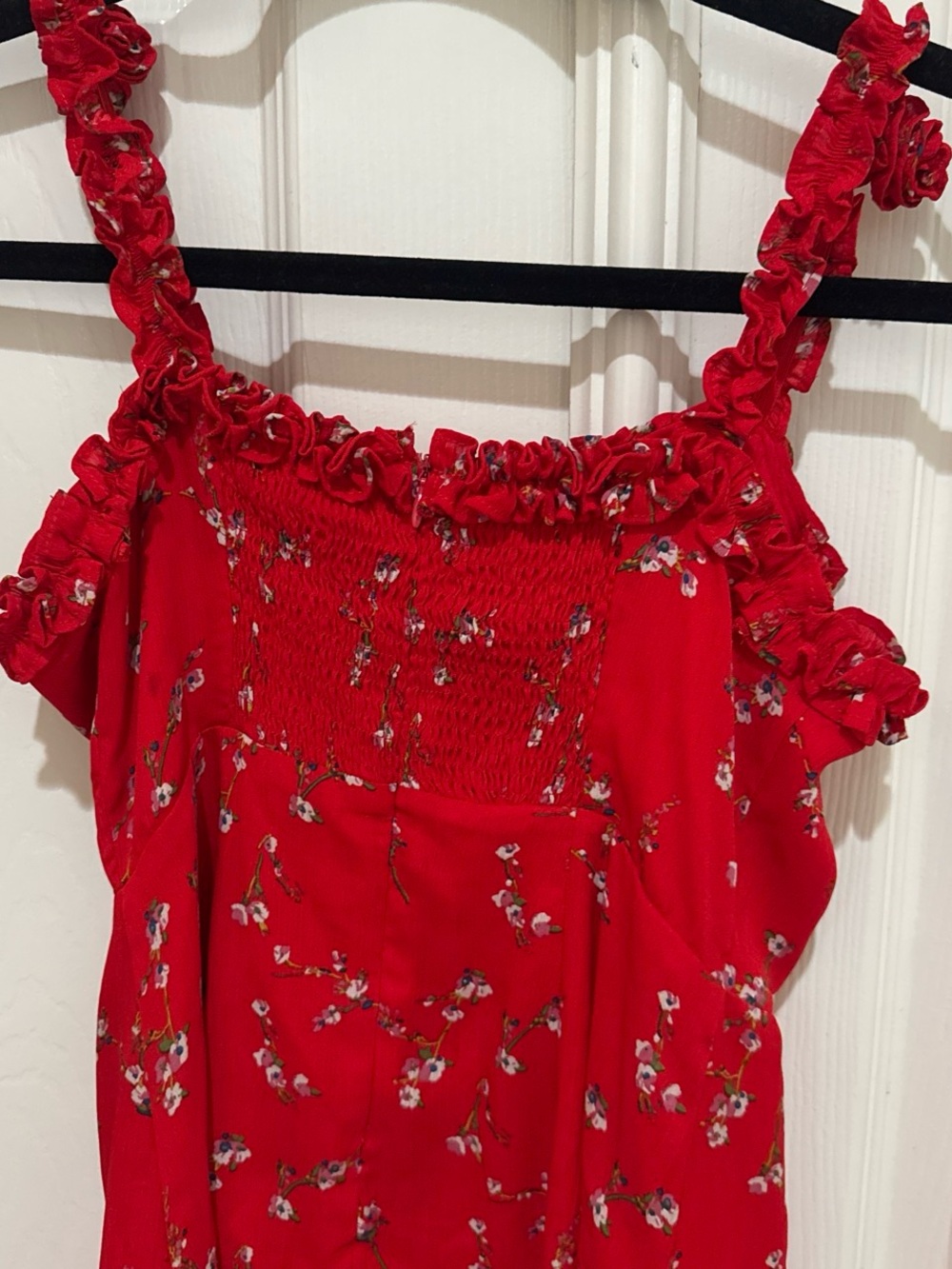 Lulu's Red Floral Ruffle-Strap Mini Dress - Picture 3 of 5